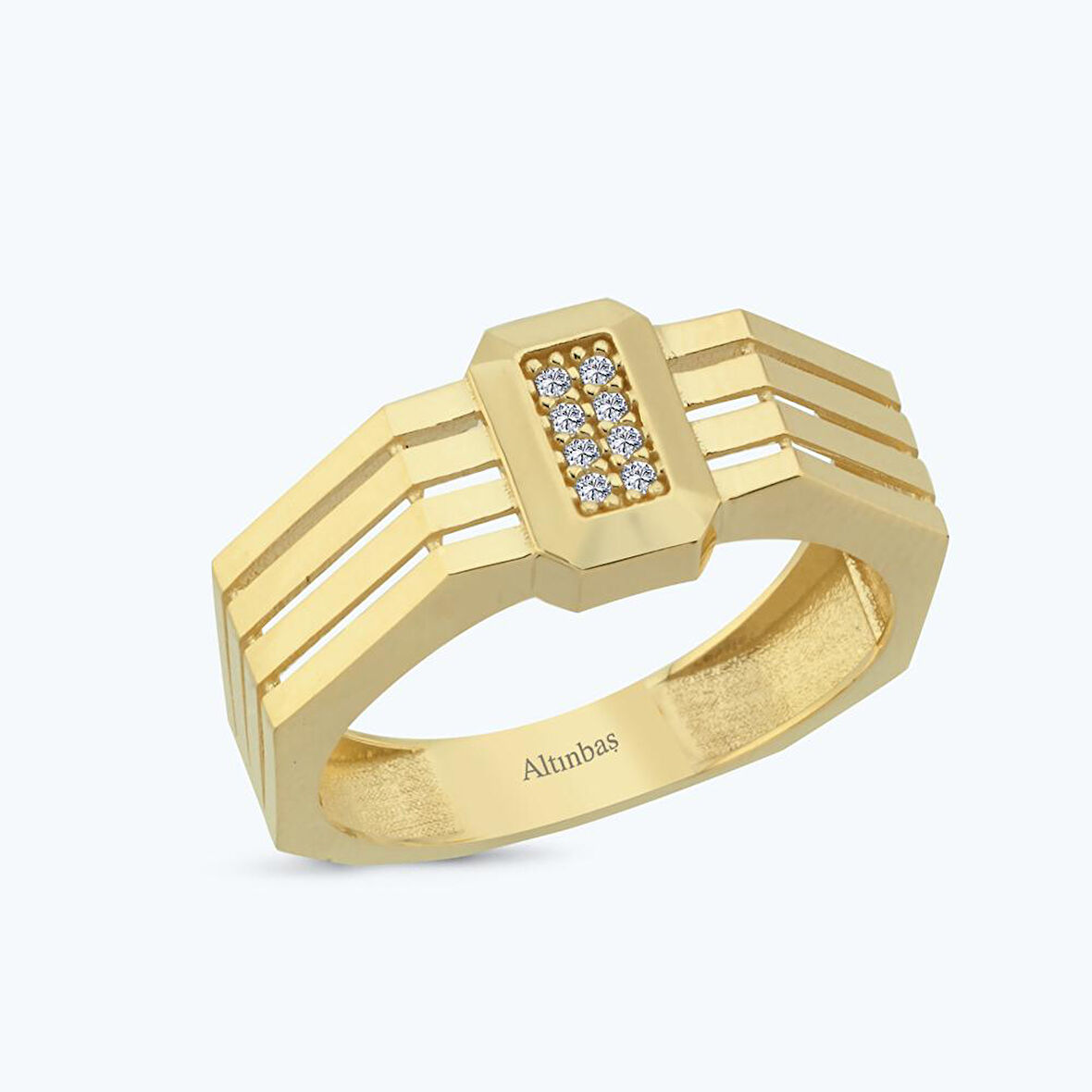 Altın Taşlı Dikdörtgen Yüzük