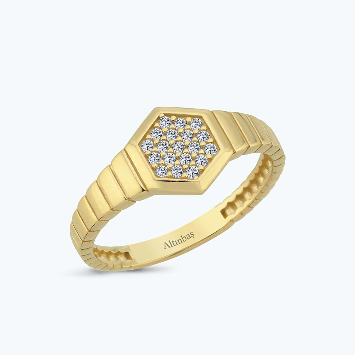 Altın Taşlı Altıgen Yüzük