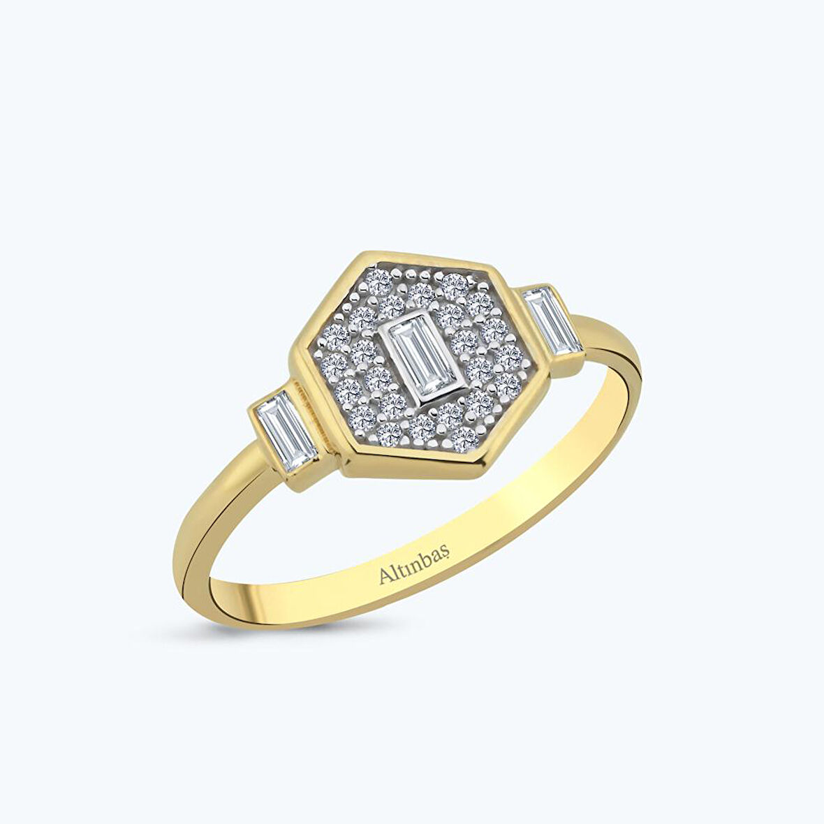 Altın Taşlı Altıgen Yüzük