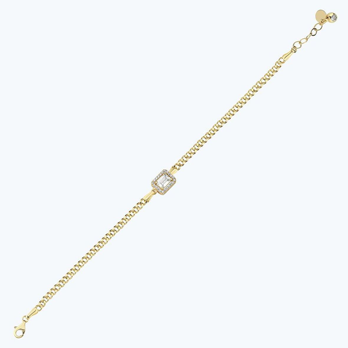 Altın Baget Taşlı Zincir Bileklik