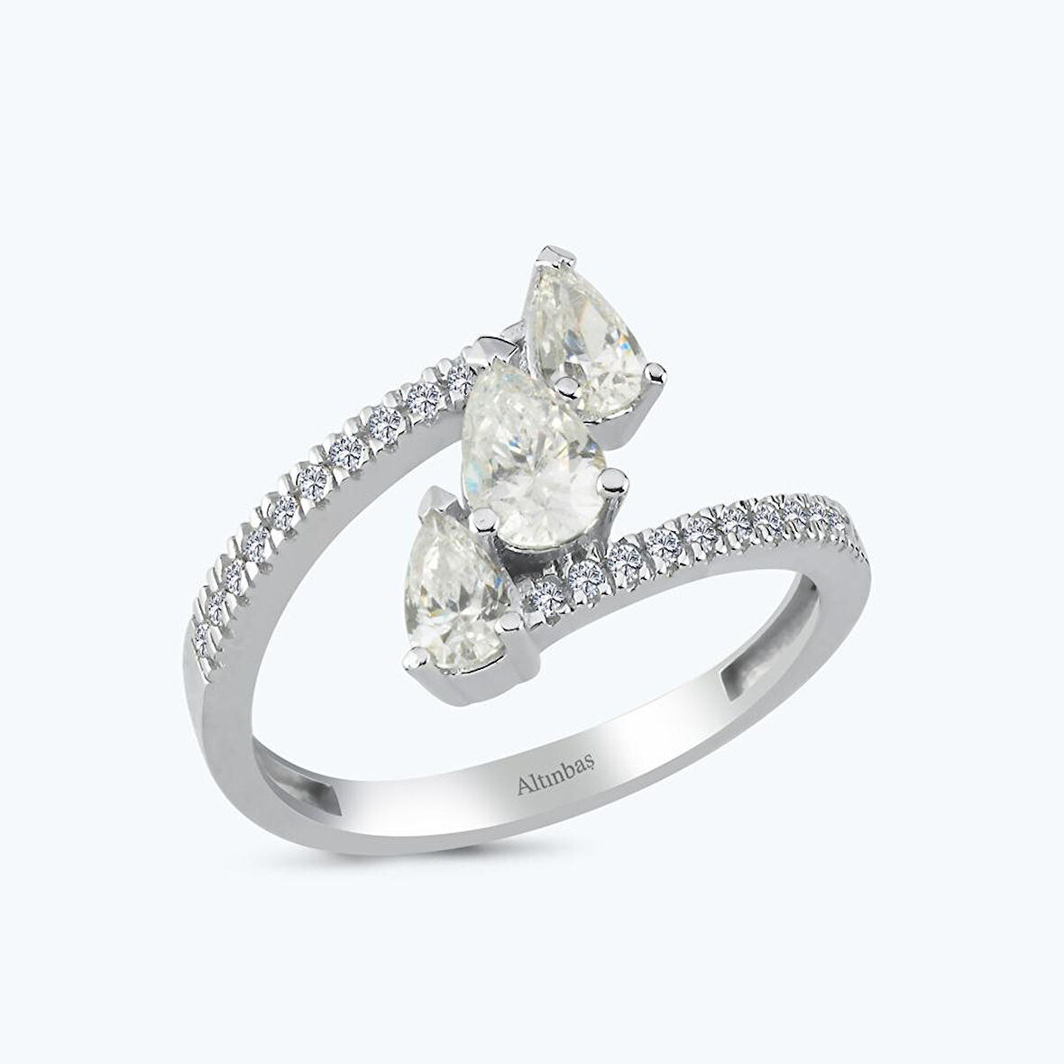 Altın Sıra Taşlı Damla Yüzük