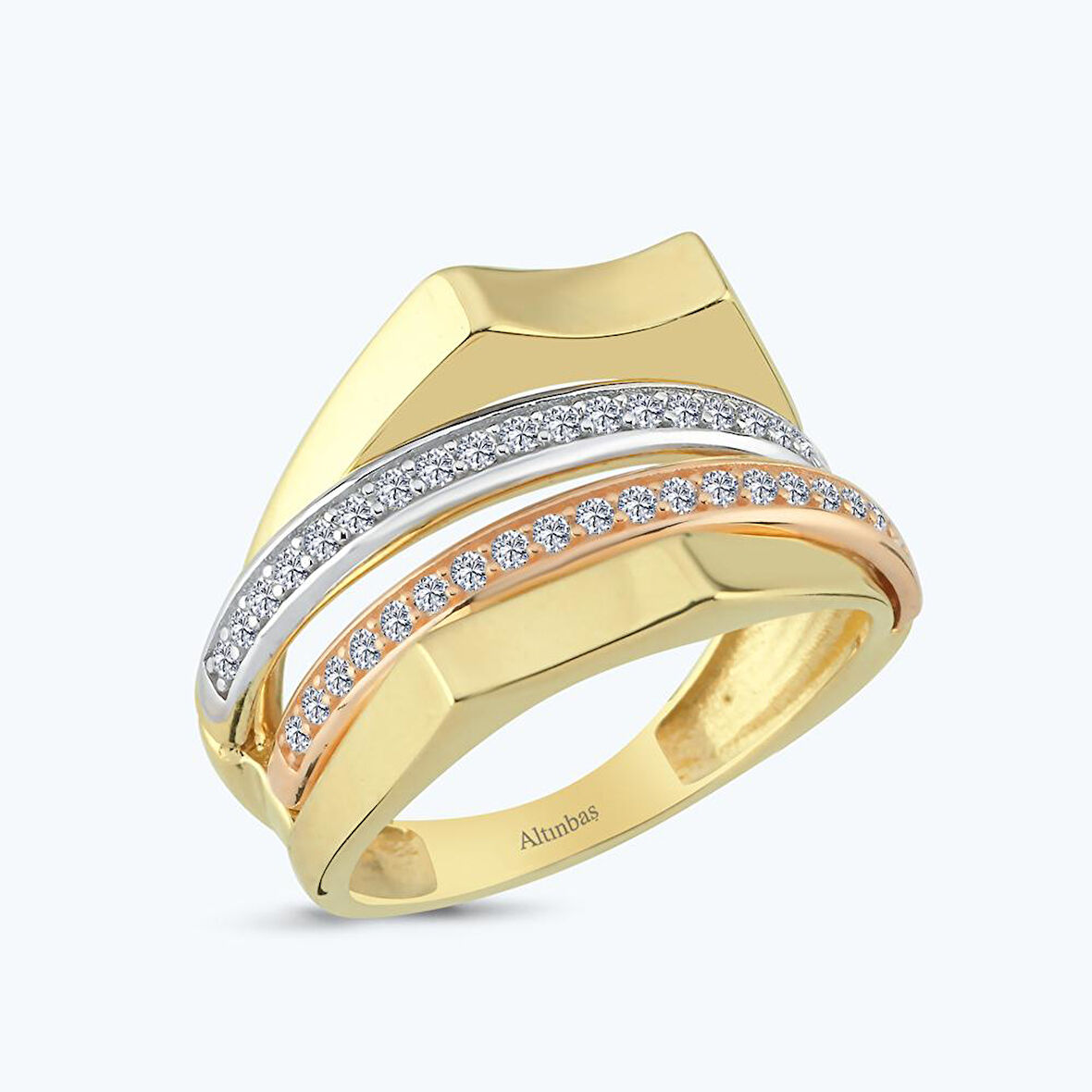 Altın Çift Sıra Taşlı Yüzük