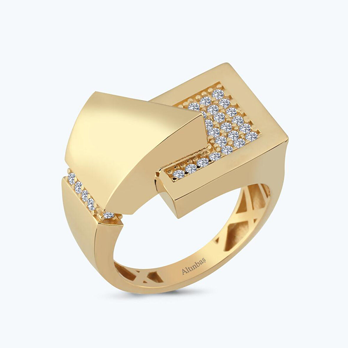 Altın Taşlı Kare Yüzük