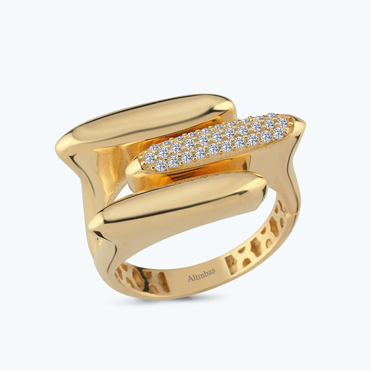 Altın Sıra Taş Bombeli Yüzük