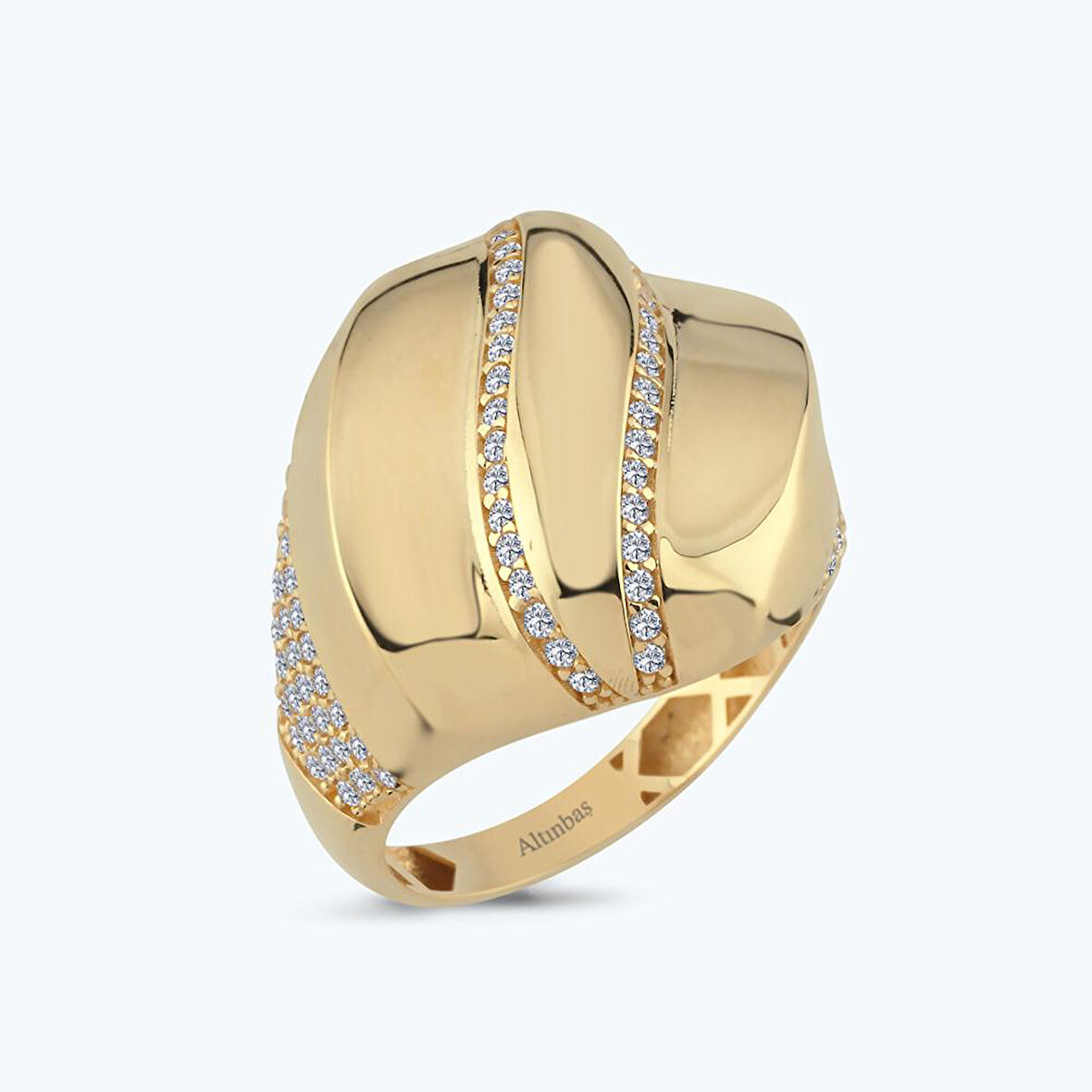 Altın Bombeli Taşlı Yüzük