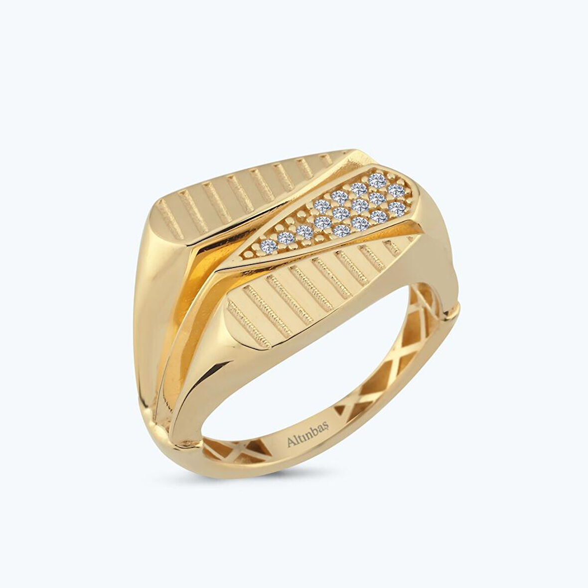 Altın Taşlı Üçgen Yüzük