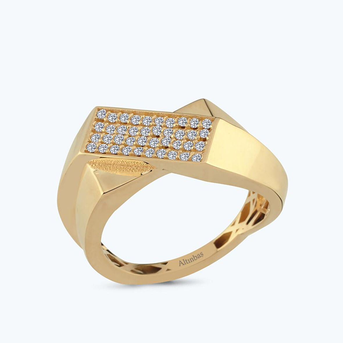 Altın Taşlı Dikdörtgen Yüzük