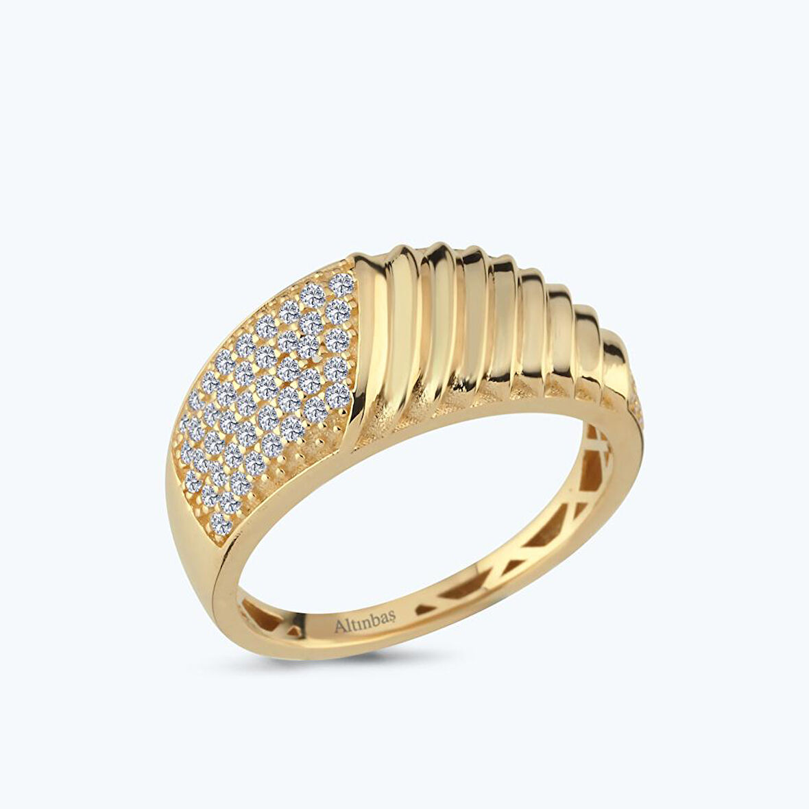 Altın Bombeli Taşlı Yüzük