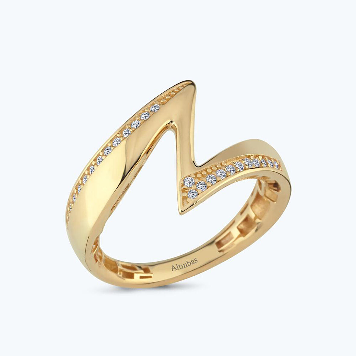 Altın Taşlı Zikzak Yüzük