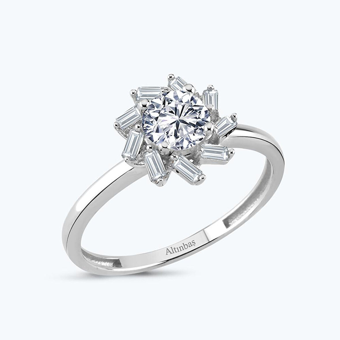 Altın Baget Taş Çiçek Yüzük