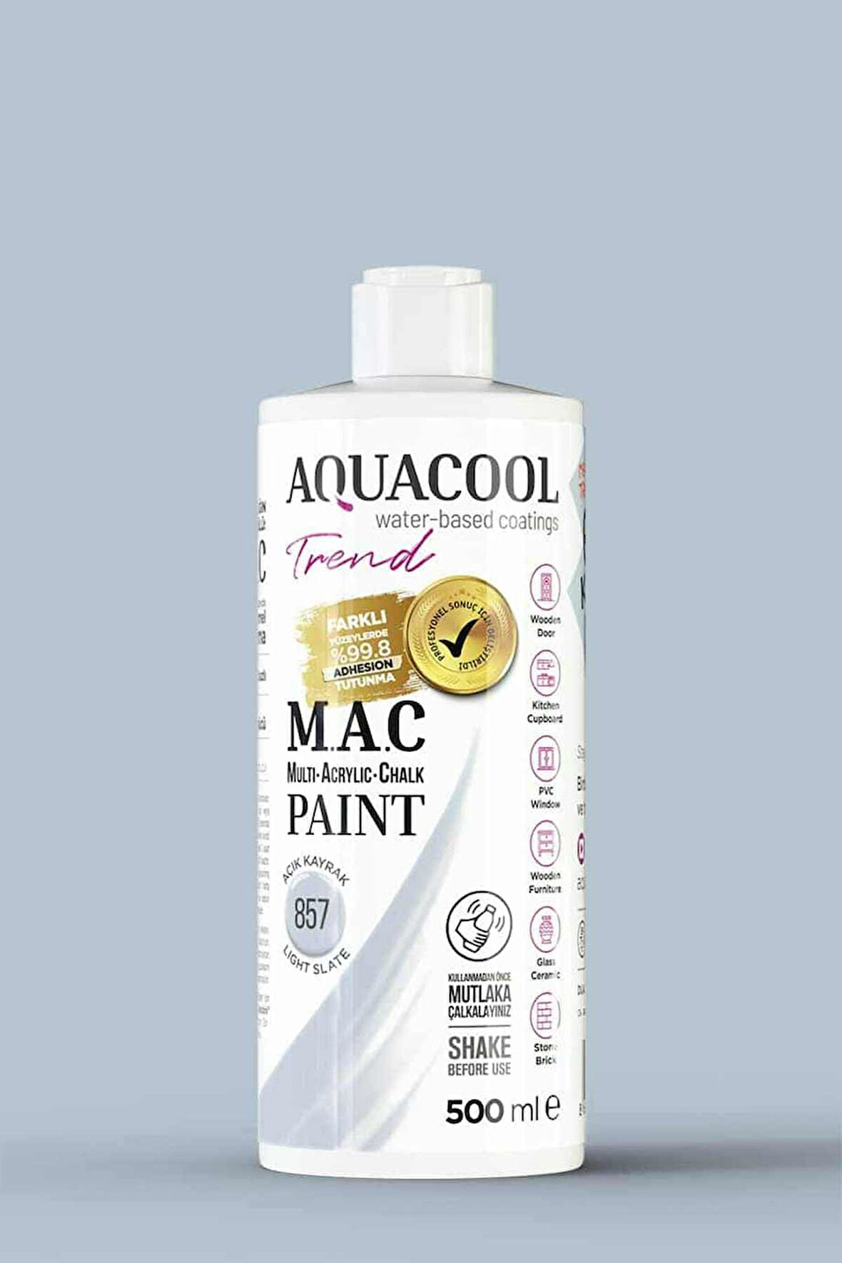 Aquacool Trend M.A.C Su Bazlı Akrilik Dönüşüm Boyası 500 ml. Açık Kayrak 857