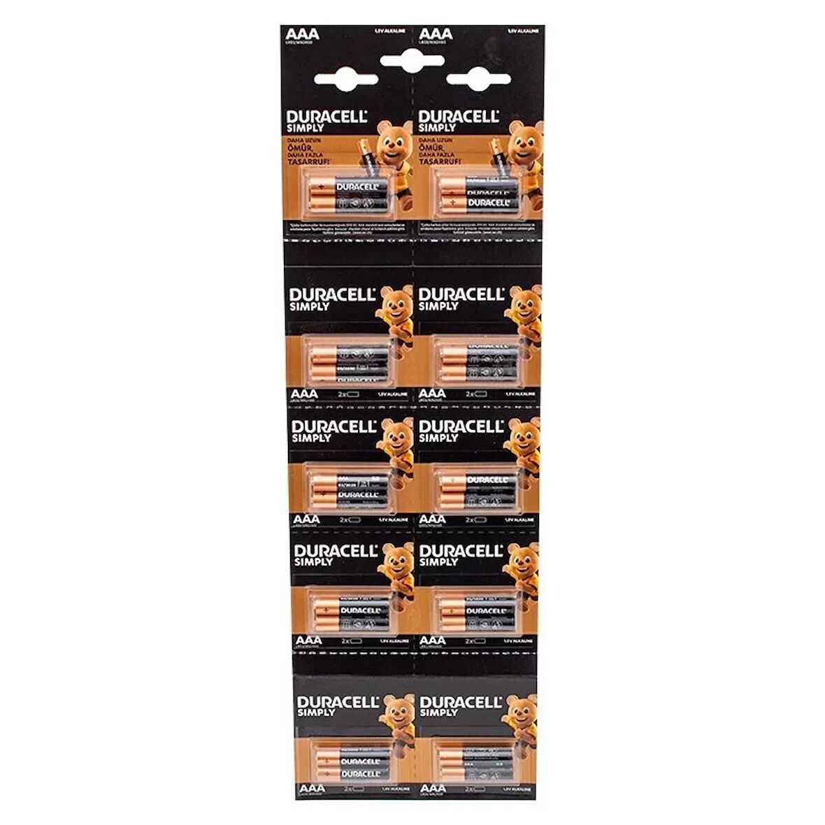 Duracell 1.5v İnce Aaa 20'li Alkalin Pil Lr03/mn20