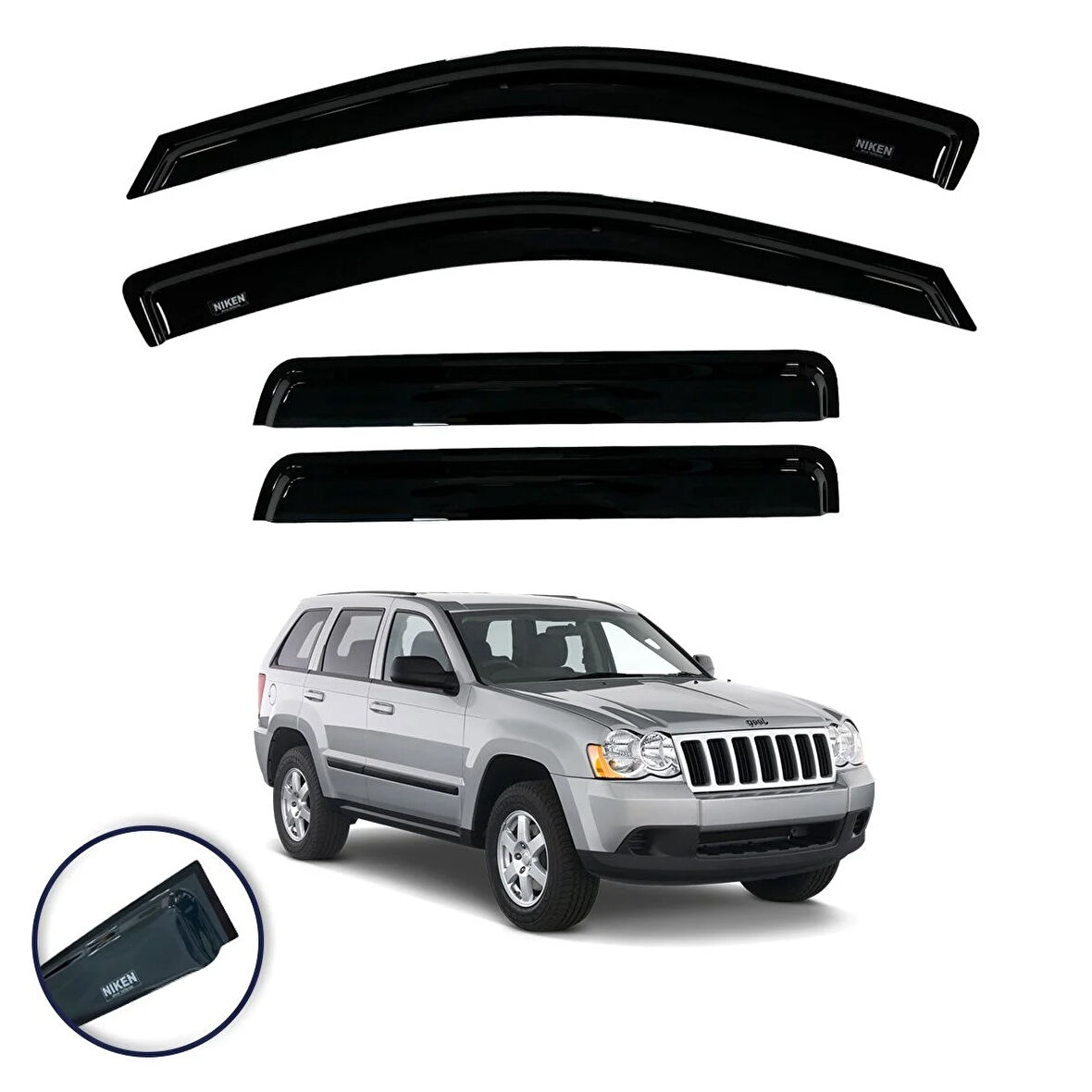Jeep Grand Cherokee WK Cam Rüzgarlığı 4'lü  2005-2010 Niken (Kromsuz model)