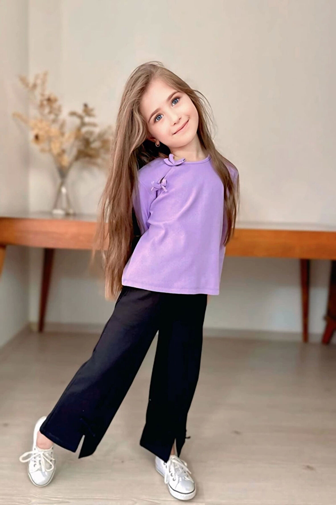 Fiyonk ve Yırtmaç Detaylı Kız Çocuk 2li Takım