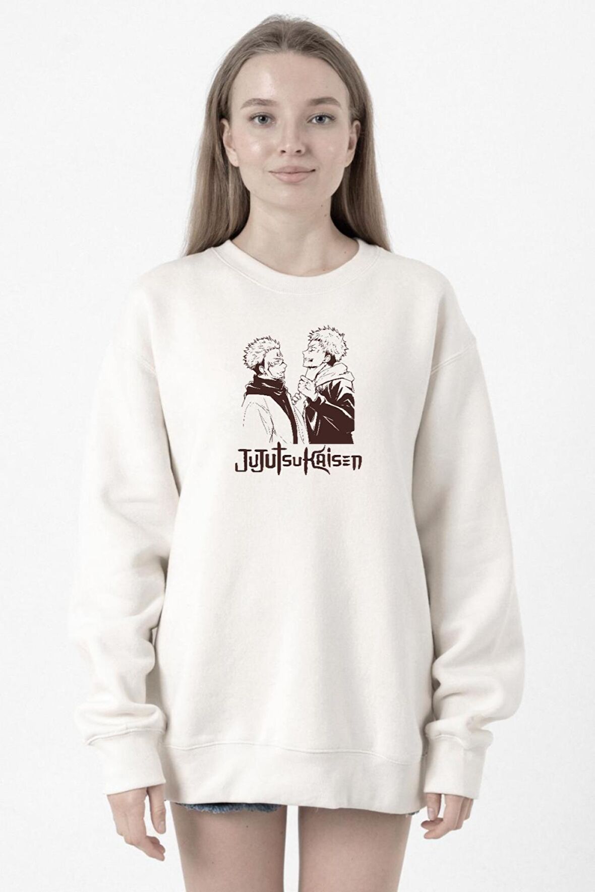 Jujutsu Kaisen Anime Long Beyaz Kadın 2ip Sweatshirt
