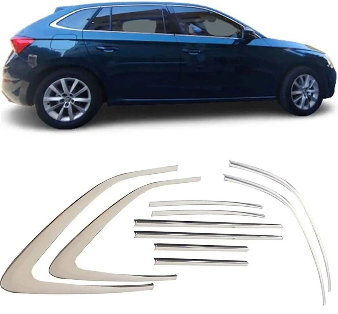 Skoda Scala Krom Cam Çerçevesi 10 Parça TamTur 2019+ Uyumlu