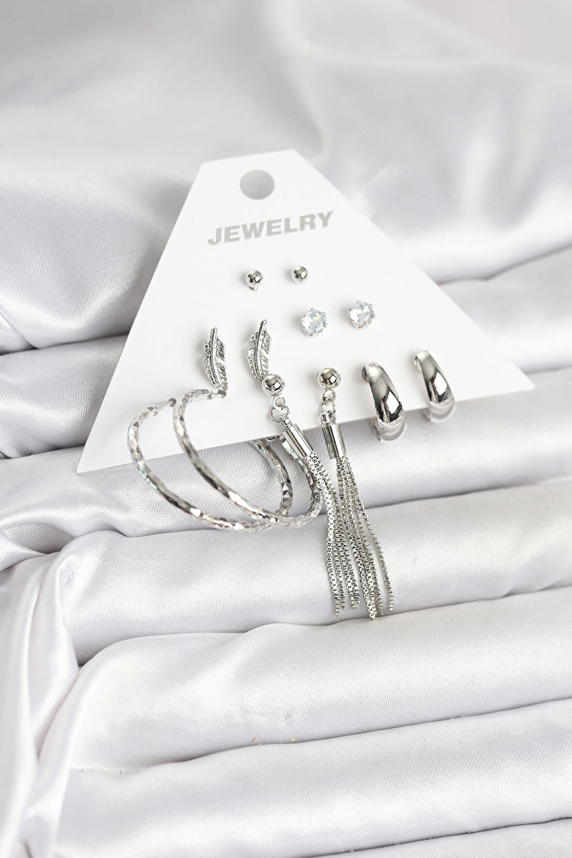 Gümüş Renk Pirinç 6 Çiftli Kadın Küpe Seti