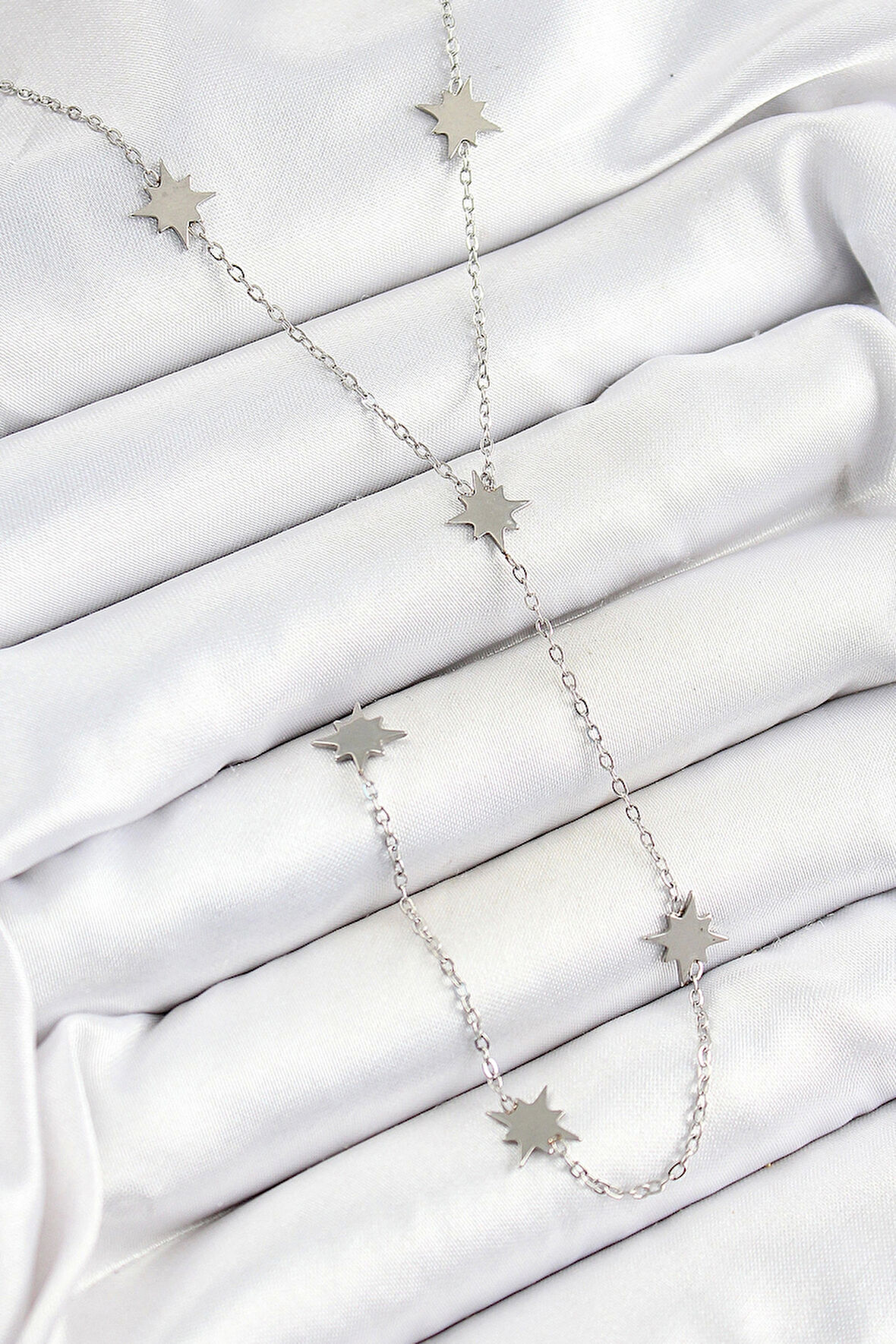 316L Çelik Kutup Yıldızı Figürlü Y Model Gümüş Renk Kadın Kolye