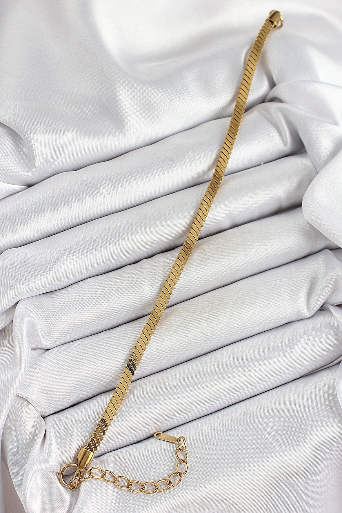 316L Çelik Gold Renk Yassı Zincir Model Kadın Bileklik