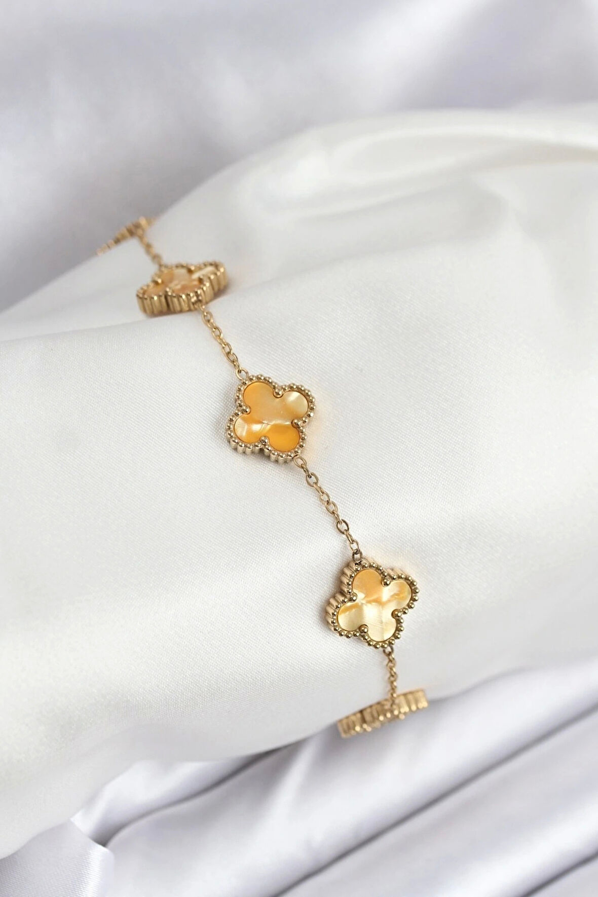 316L Çelik Gold Zincir Sarı Yonca Bileklik