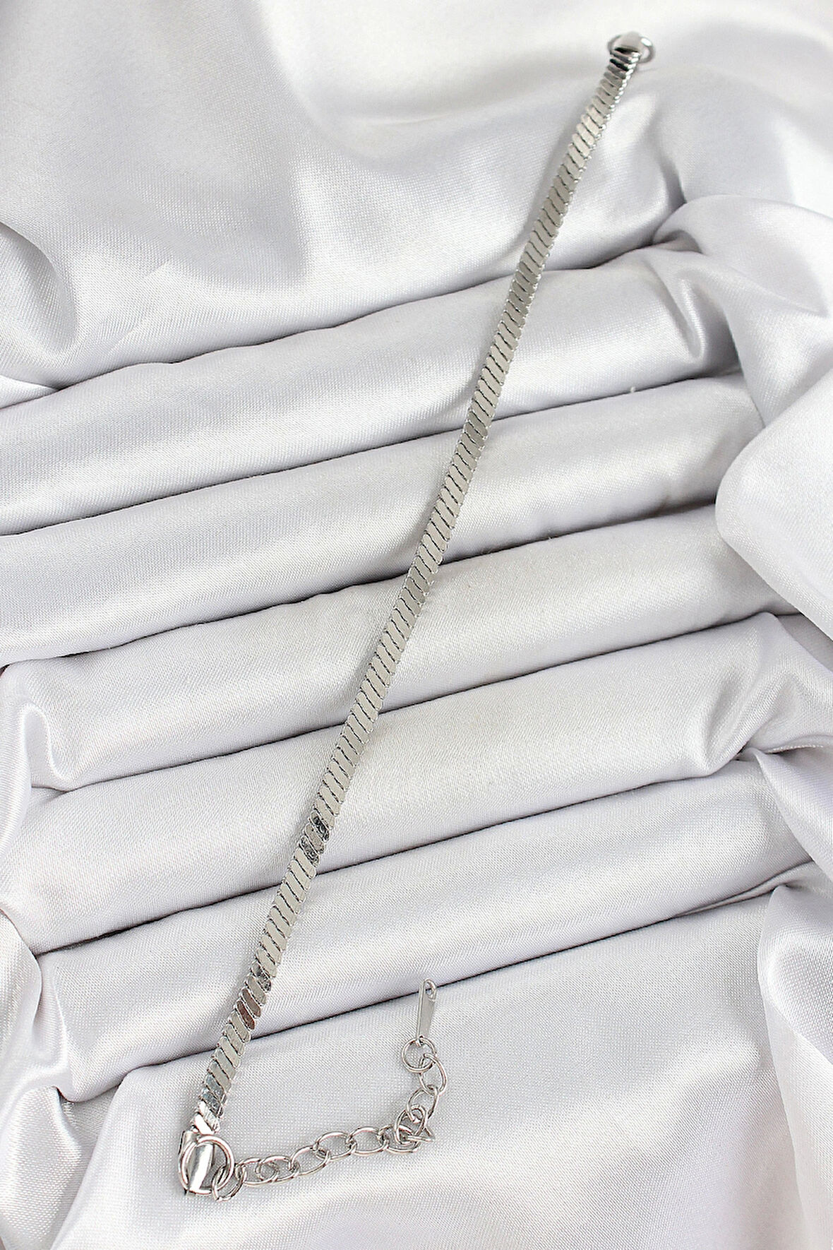 316L Çelik Gümüş Renk Yassı Zincir Model Kadın Bileklik