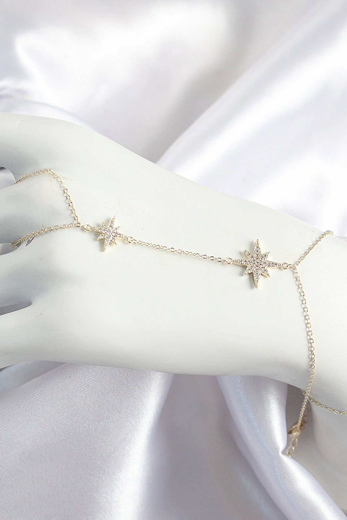 Pirinç Zirkon Taşlı Kutup Yıldızı Model Gold Renk Kadın Şahmeran