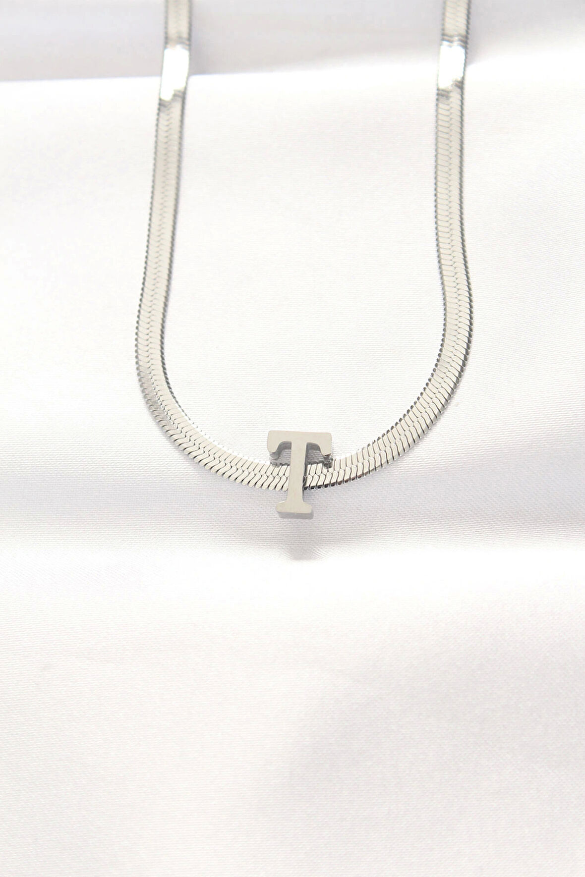 316L Çelik T Harfli Silver Renk İtalyan Zincirli Kolye