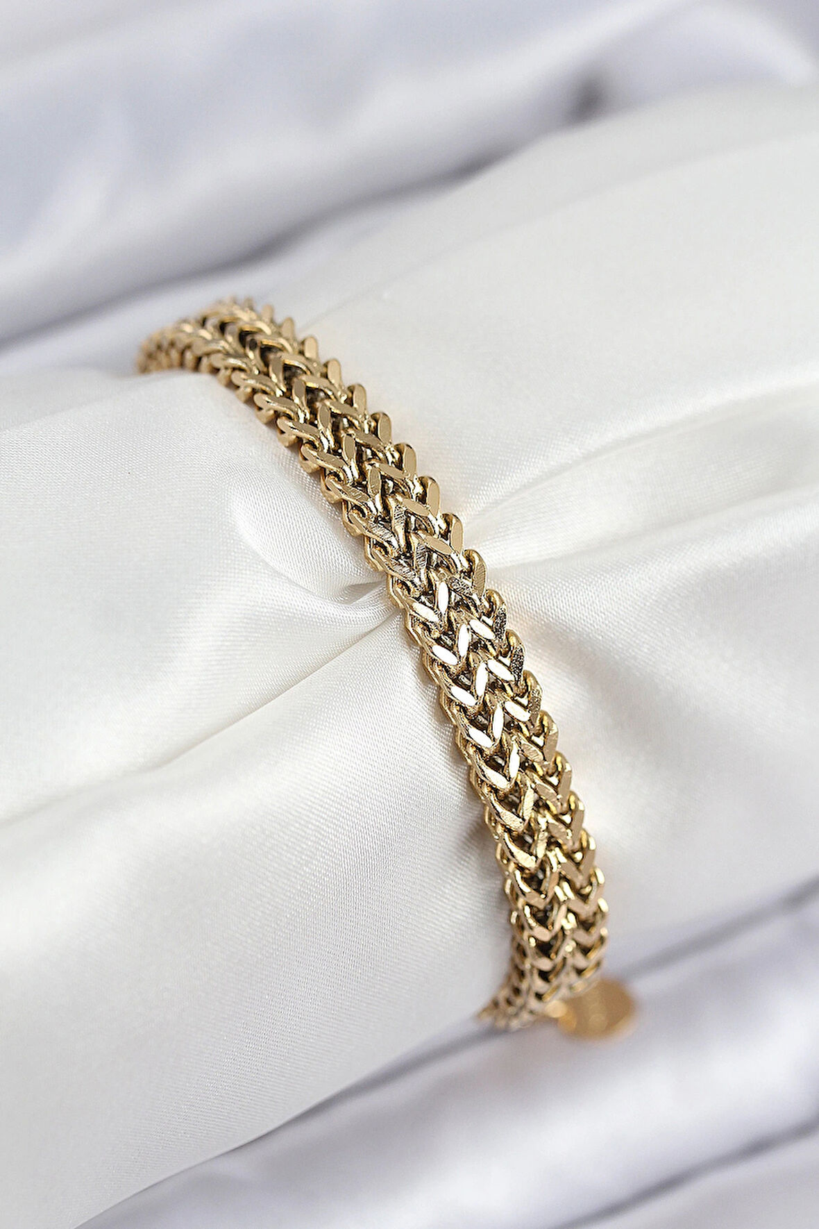 316L Çelik Örme Zincir Model Gold Renk Kadın Bileklik