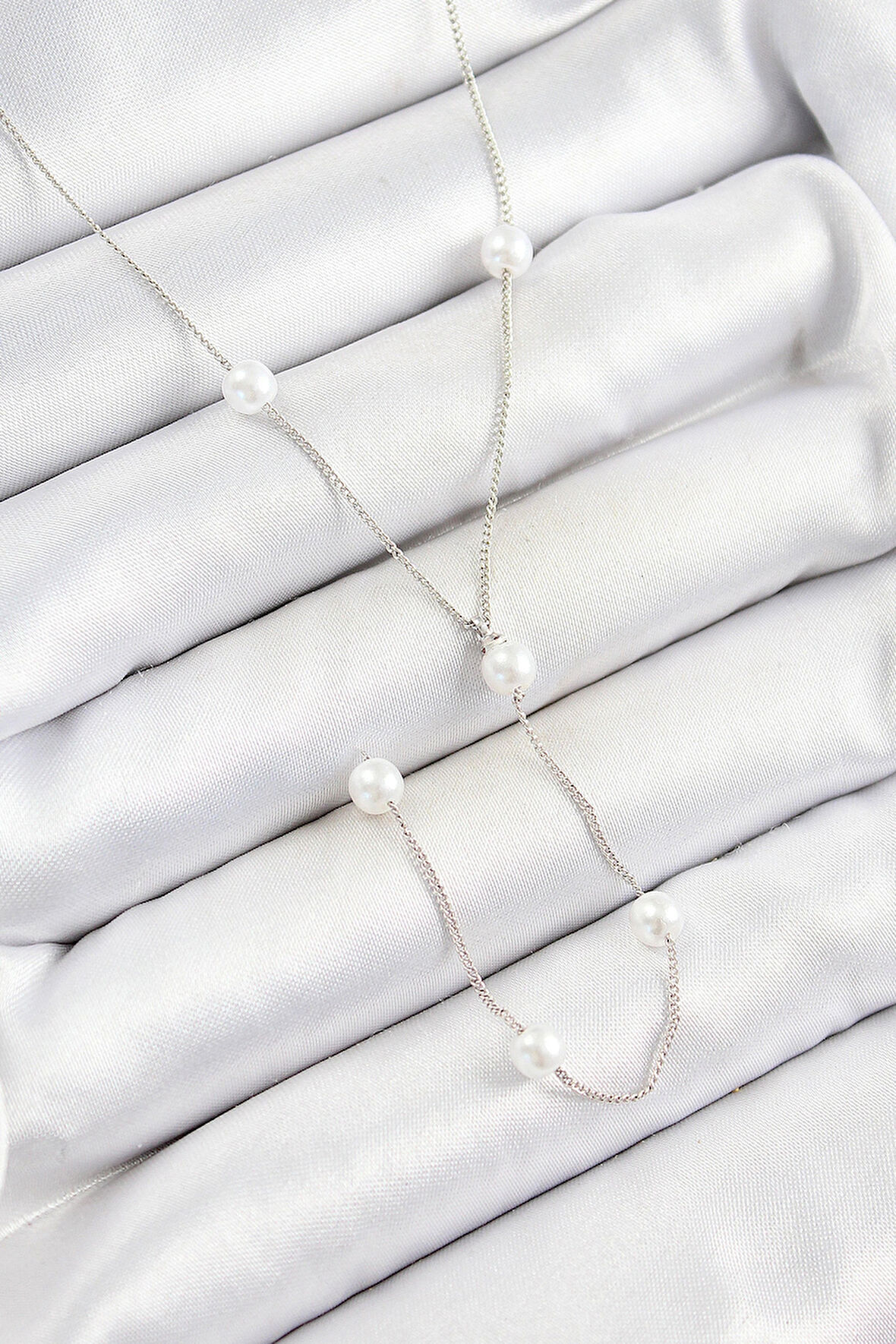 Pirinç İnci Figürlü Y Model Gümüş Renk Kadın Kolye