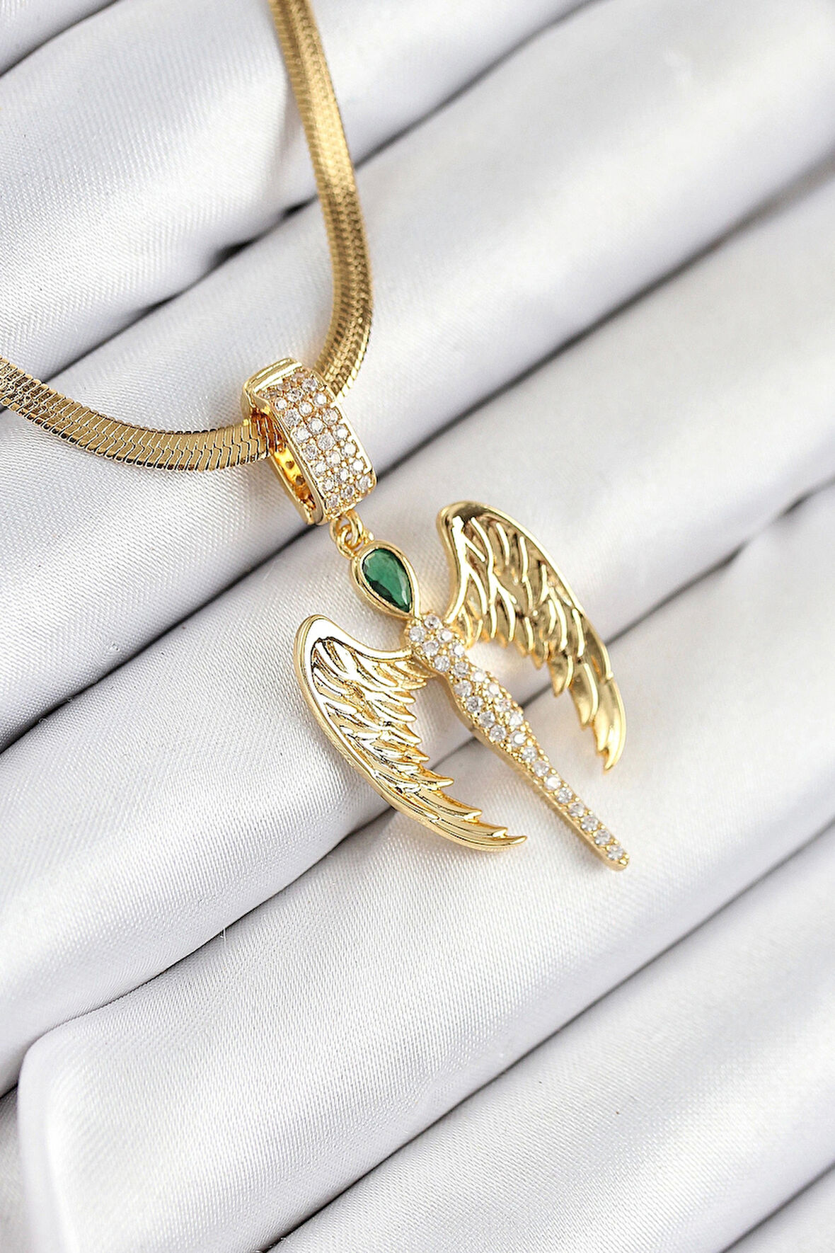 316L Çelik Zirkon Taşlı Melek Model Gold Renk Kadın Kolye