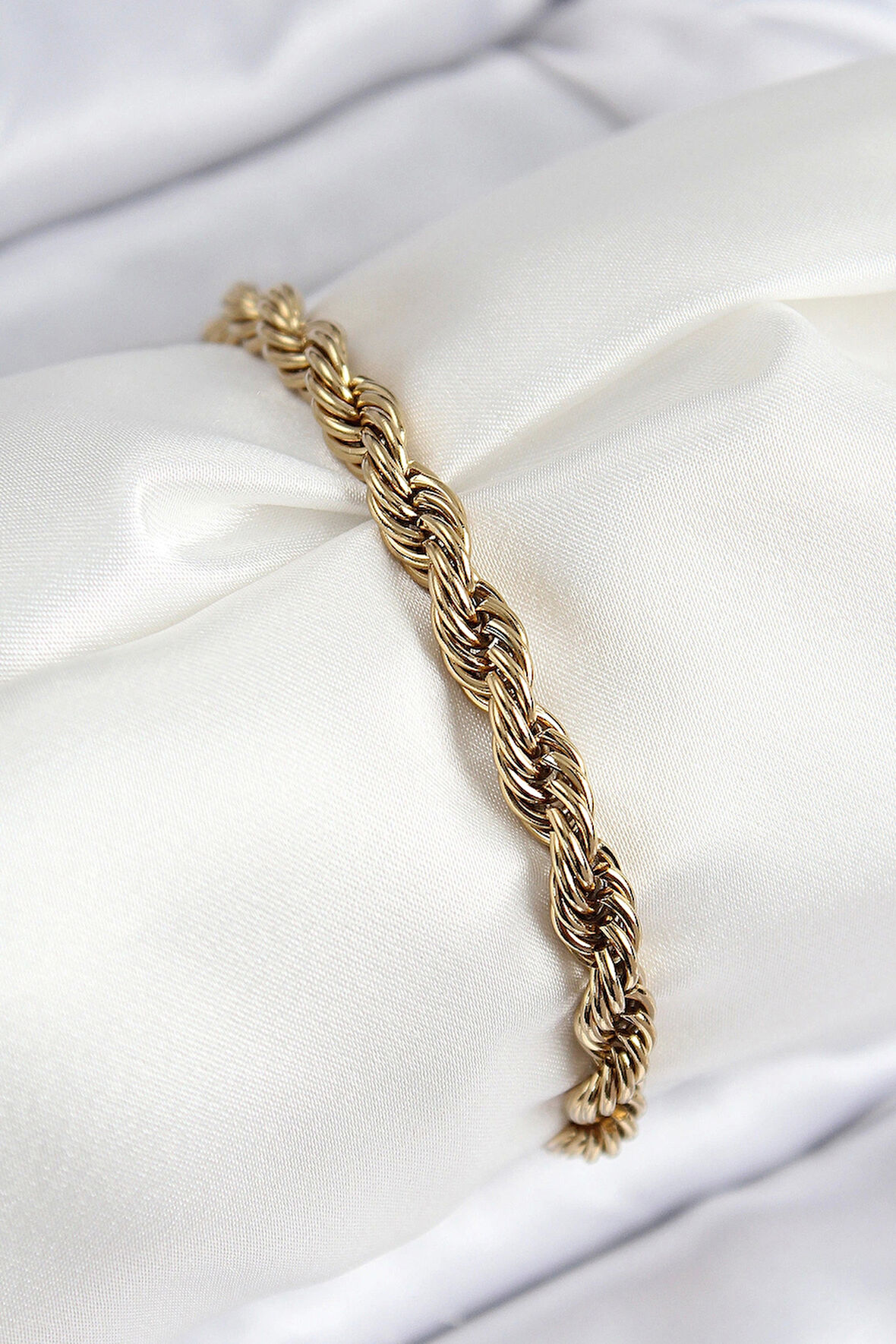 316L Çelik Klasik Burgu Zincir Model Gold Renk Kadın Bileklik