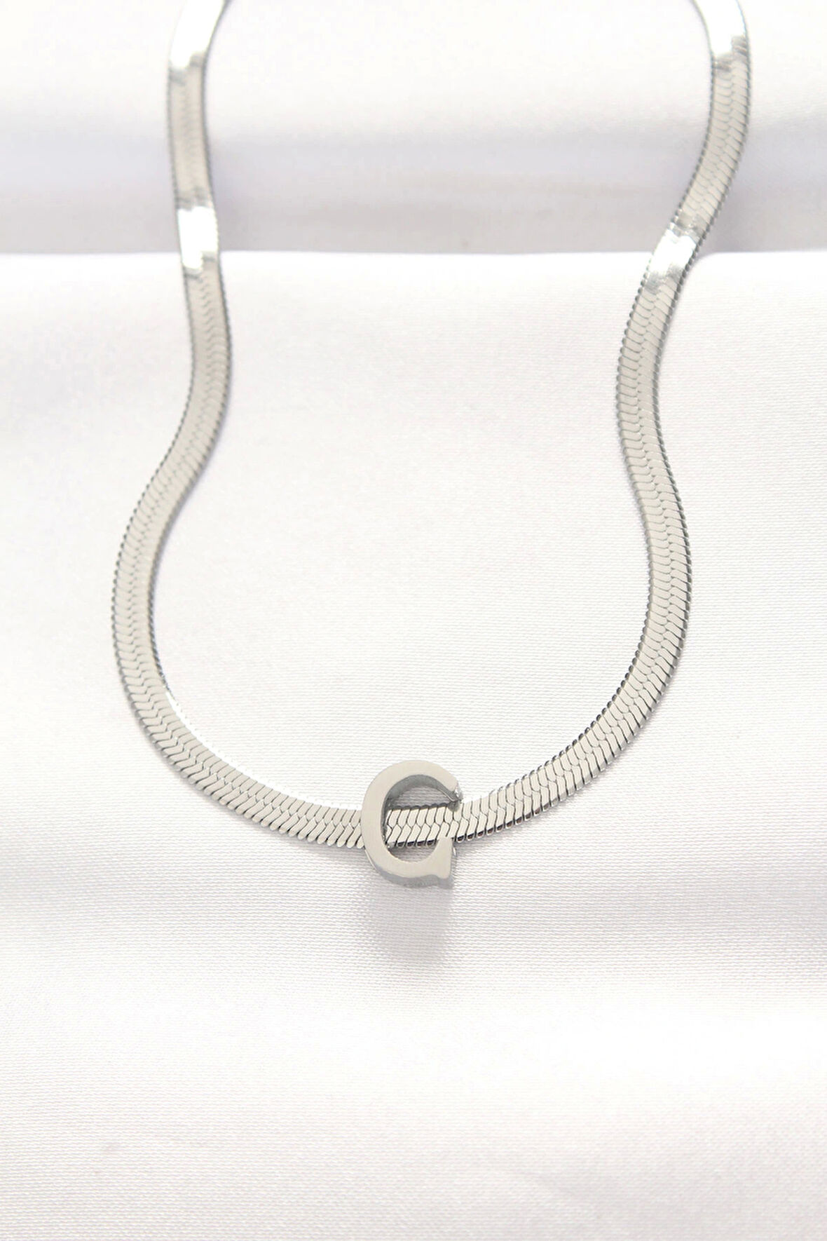 316L Çelik C Harfli Silver Renk İtalyan Zincirli Kolye