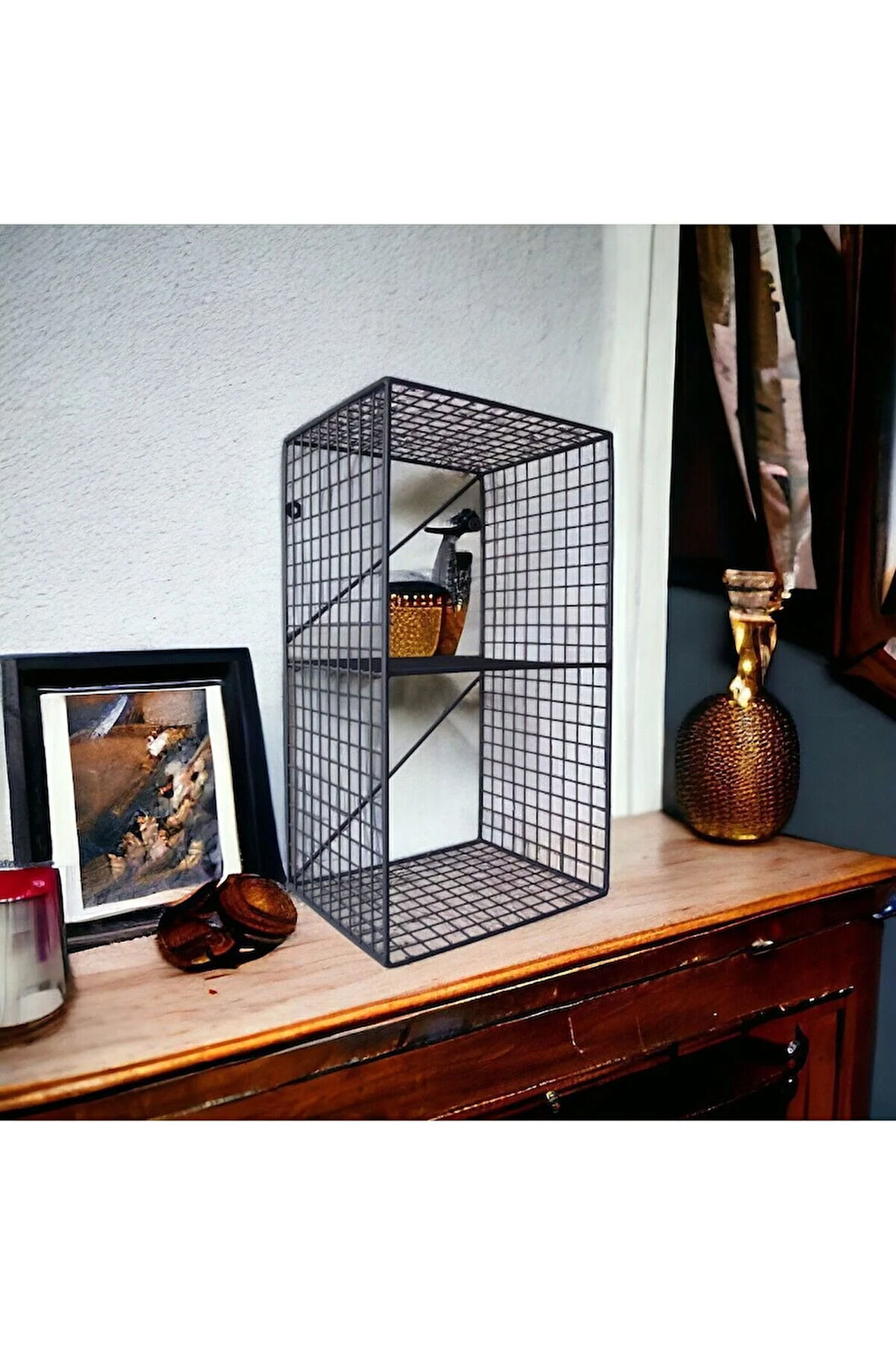 60x28x23 İskandinav 2 Gözlü Çok Amaçlı Dekoratif Duvar Kitaplığı/Duvar Rafı