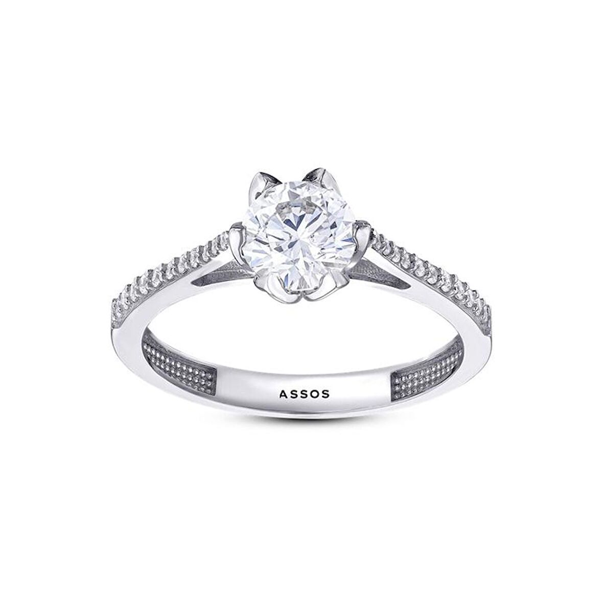 Kolları Taşlı Altın Tektaş Yüzük