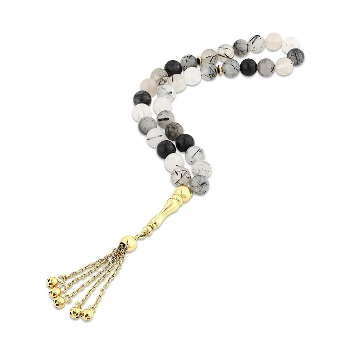 Rutil Kuvars Taşlı Altın Tesbih - 14K - 5.89gr