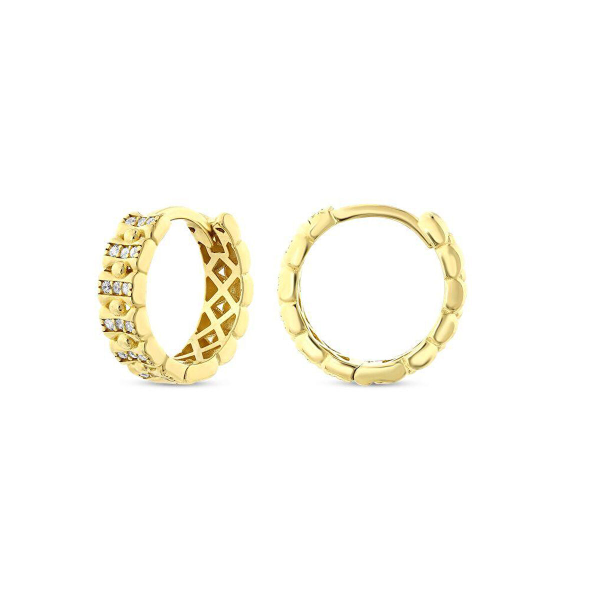 Taşlı Altın Halka Küpe - 14K - 3.88gr