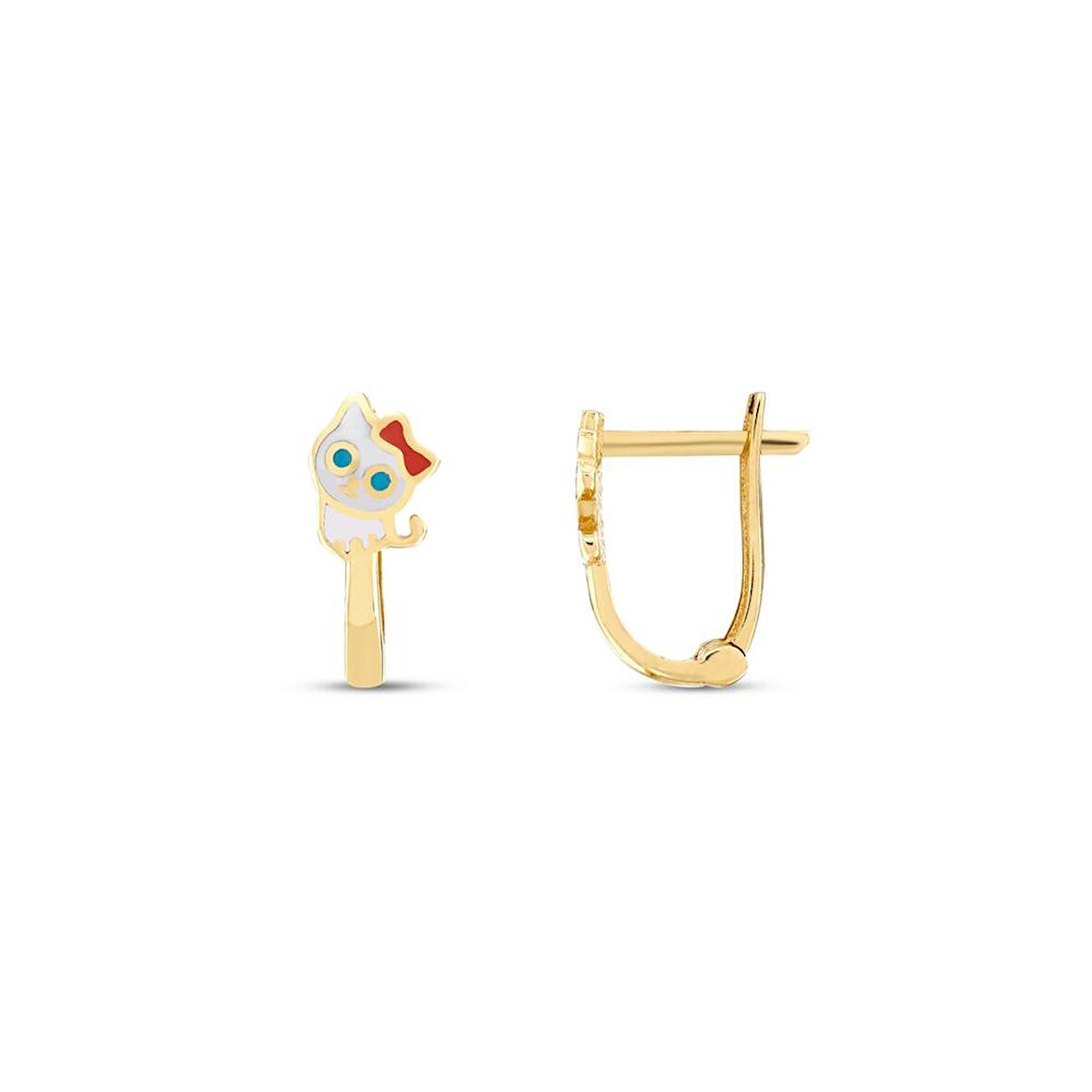 Kedi Figürlü Altın Çocuk Küpe - 14K - 1.02gr