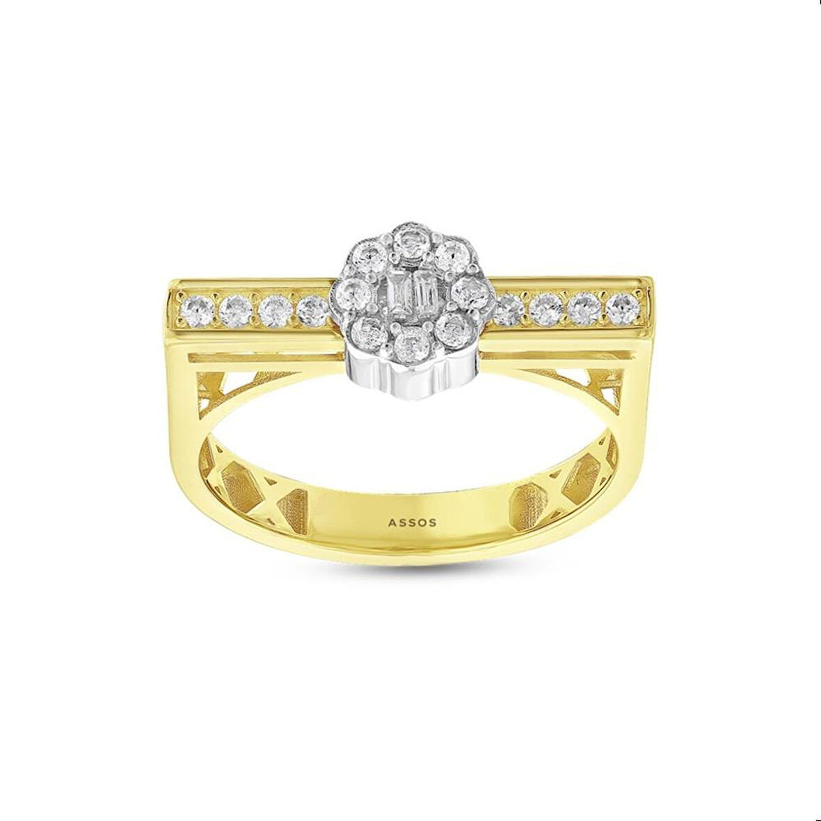 Taşlı Tasarım Altın Yüzük - 14K - 2.86gr