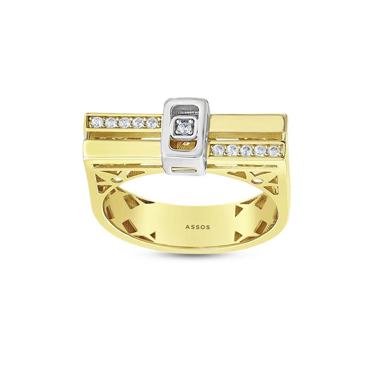 Taşlı Tasarım Altın Yüzük - 14K - 3.96gr