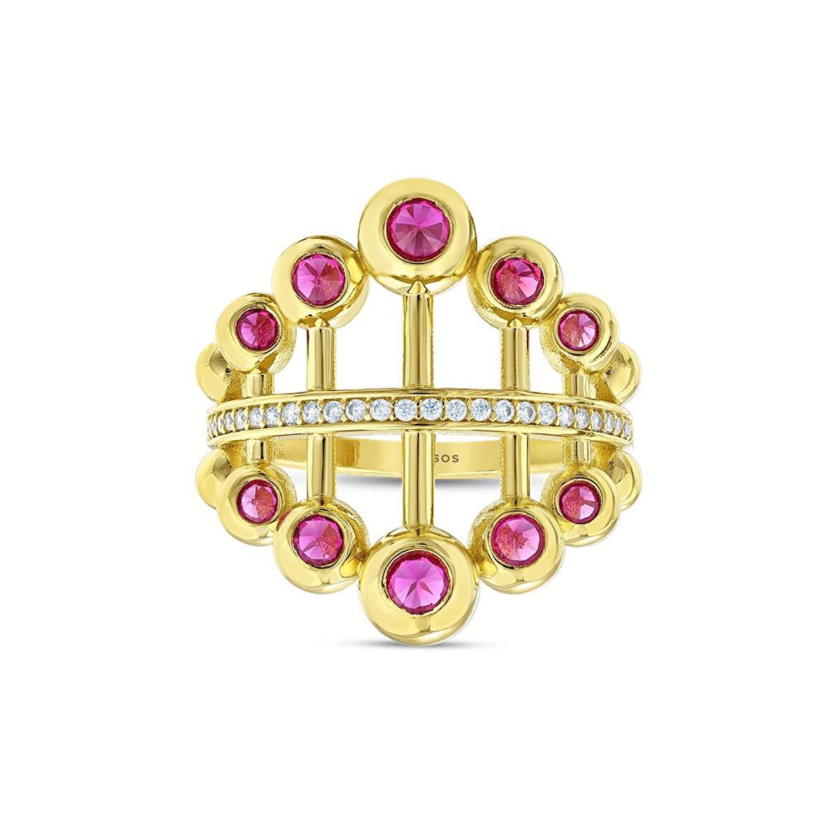 Renkli Taşlı Altın Yüzük - 14K - 4.67gr