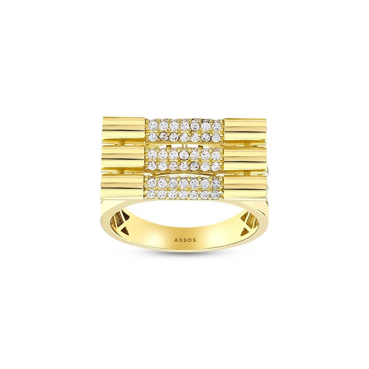 Taşlı Tasarım Altın Yüzük - 14K - 3.96gr