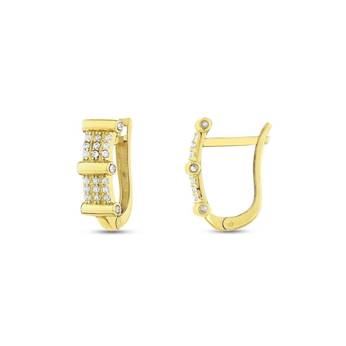 Taşlı Tasarım Altın Küpe - 14K - 2.36gr