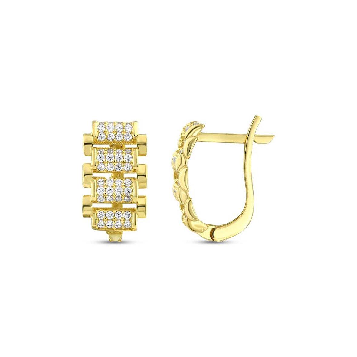 Taşlı Tasarım Altın Küpe - 14K - 2.75gr