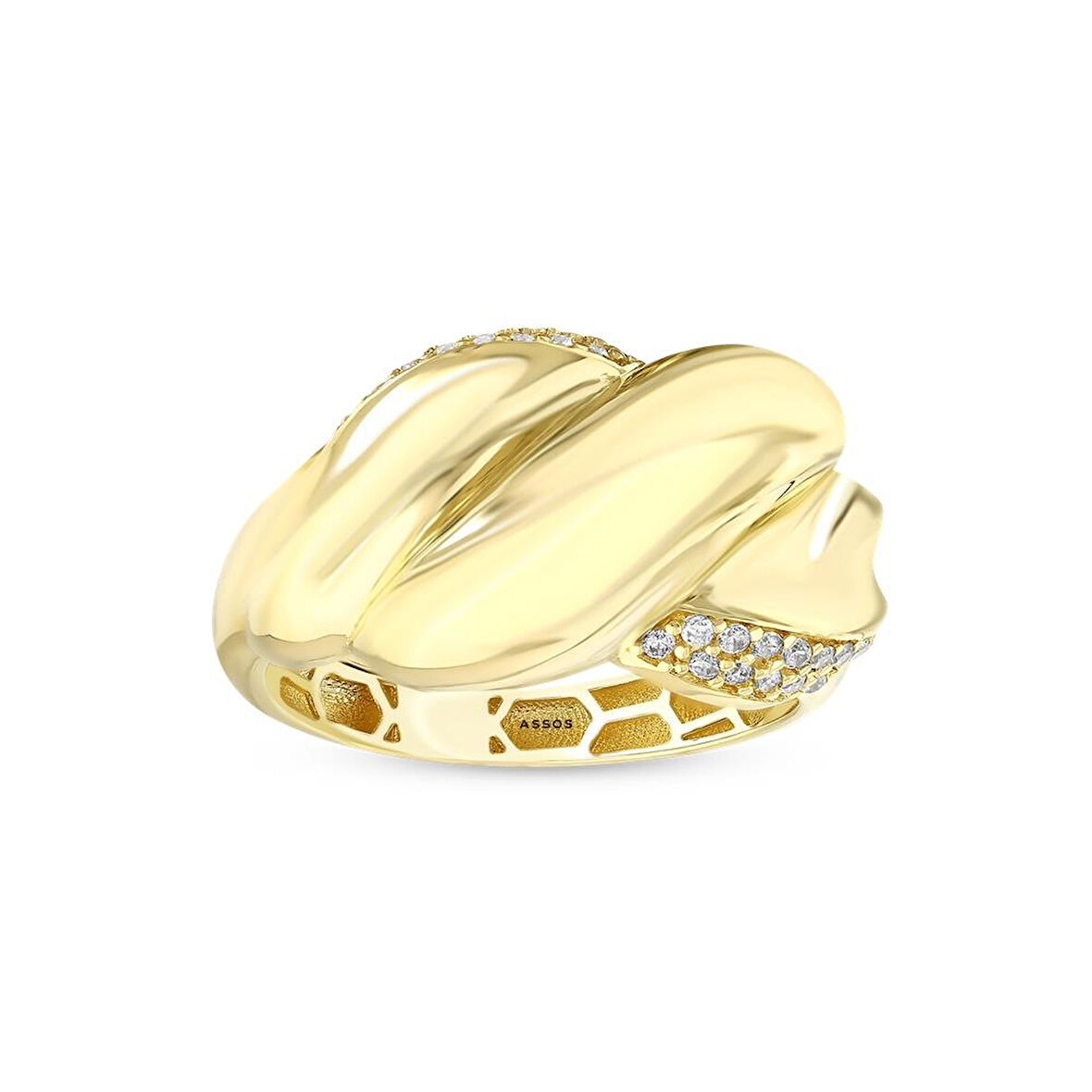 Taşlı Tasarım Altın Yüzük - 14K - 3.30gr