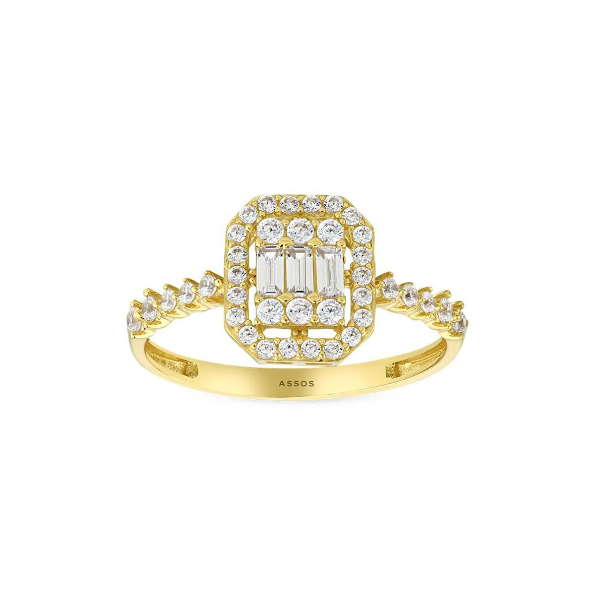 Altın Baget Taşlı Tasarım Yüzük - 14K