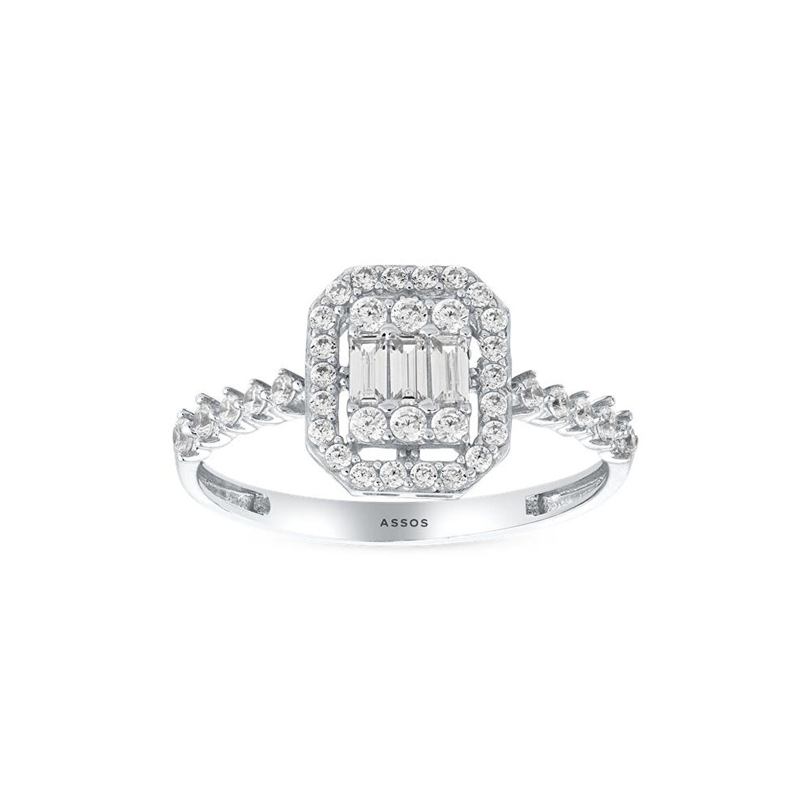 Altın Baget Taşlı Tasarım Yüzük - 14K