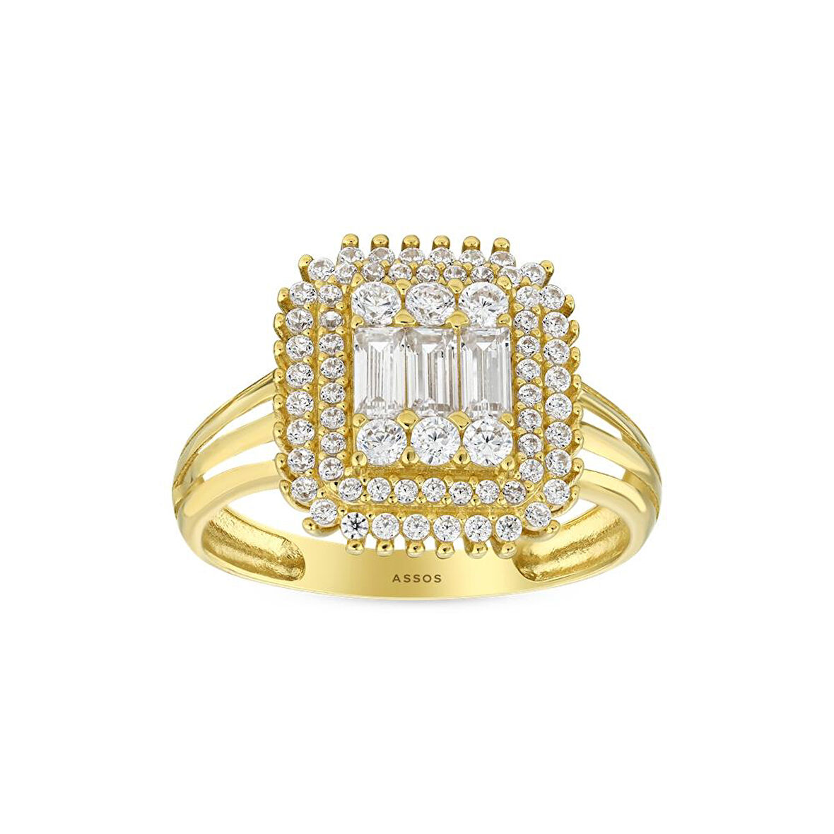 Altın Baget Taşlı Tasarım Yüzük - 14K