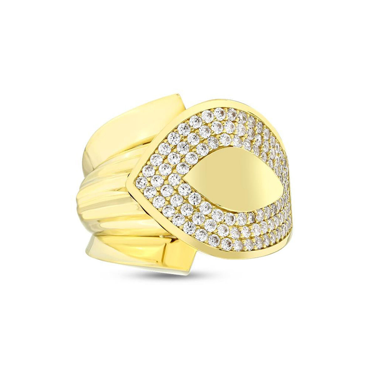 Altın Taşlı Tasarım Yüzük - 14K