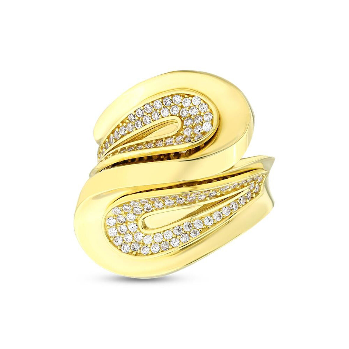 Altın Taşlı Tasarım Yüzük - 14K