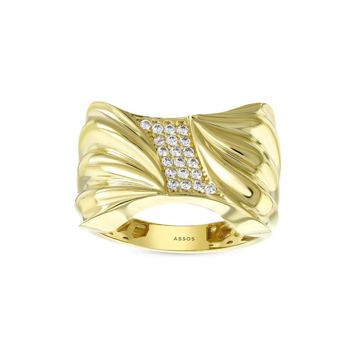 Altın Taşlı Tasarım Yüzük - 14K